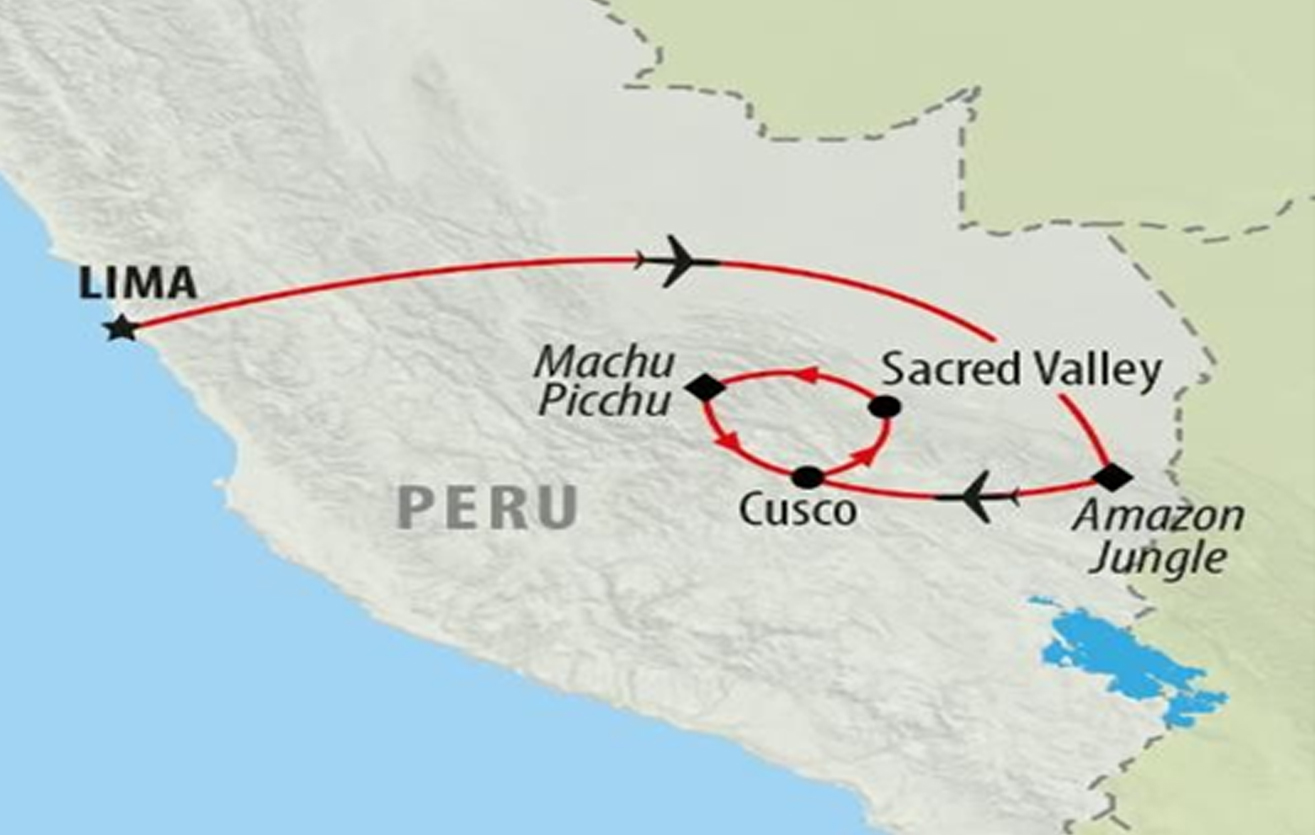 Map of Machu Picchu by Train - 9 days